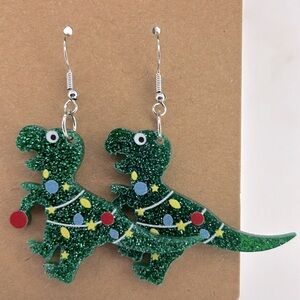 Christmas Dinosaur Earrings 2D Acrylic Cartoon
